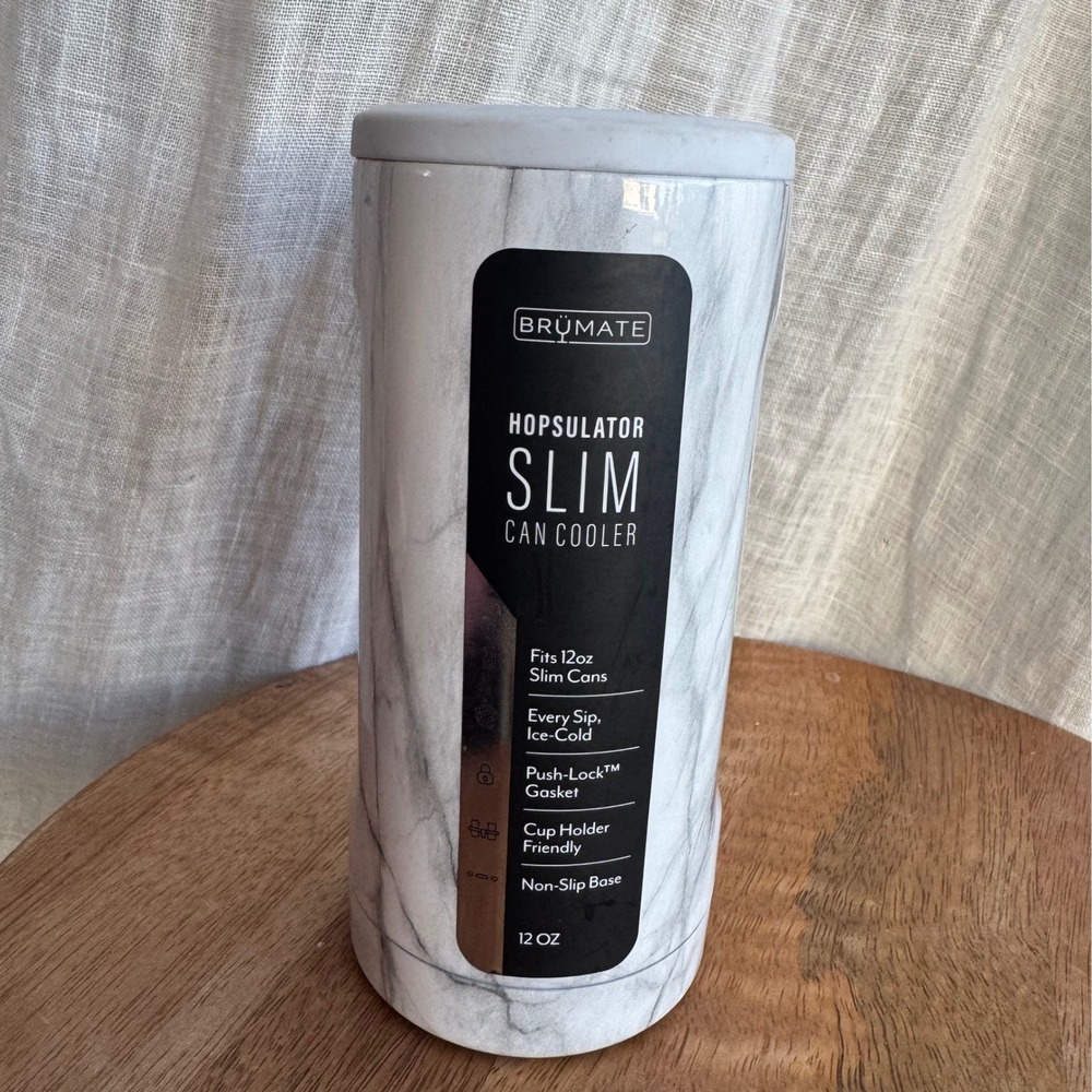 Brumate Hopsulator Slim Can Cooler White Marble 12oz Skinny‎ Seltzer Koozy